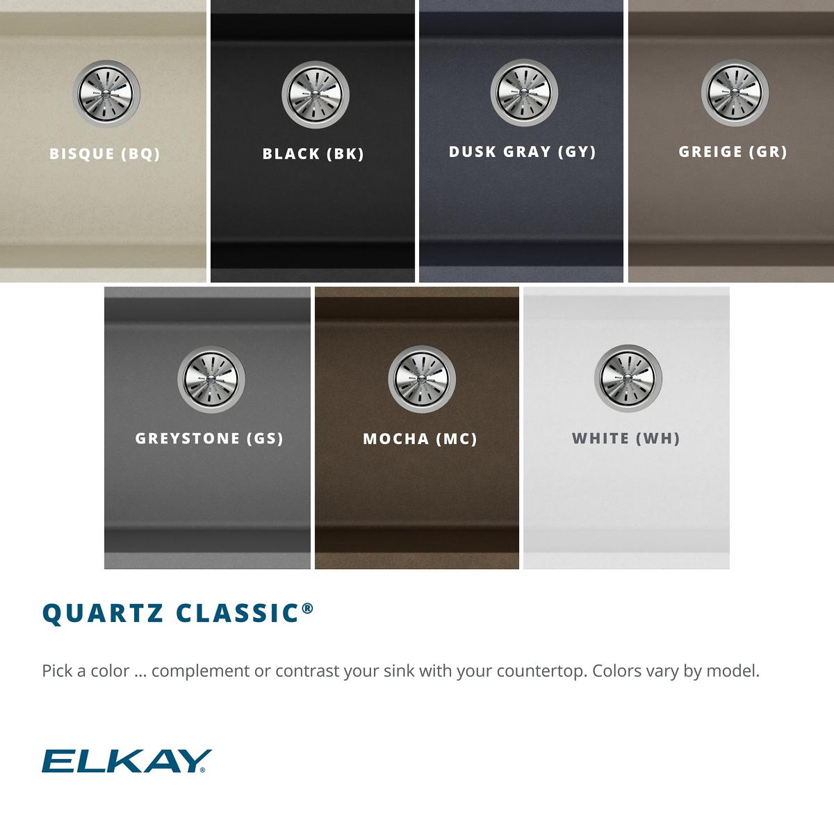 Elkay Quartz Classic 33" Drop In/Topmount Quartz Kitchen Sink, Dusk Gray, 5 Pre-scored Faucet Holes, ELGR13322GY0