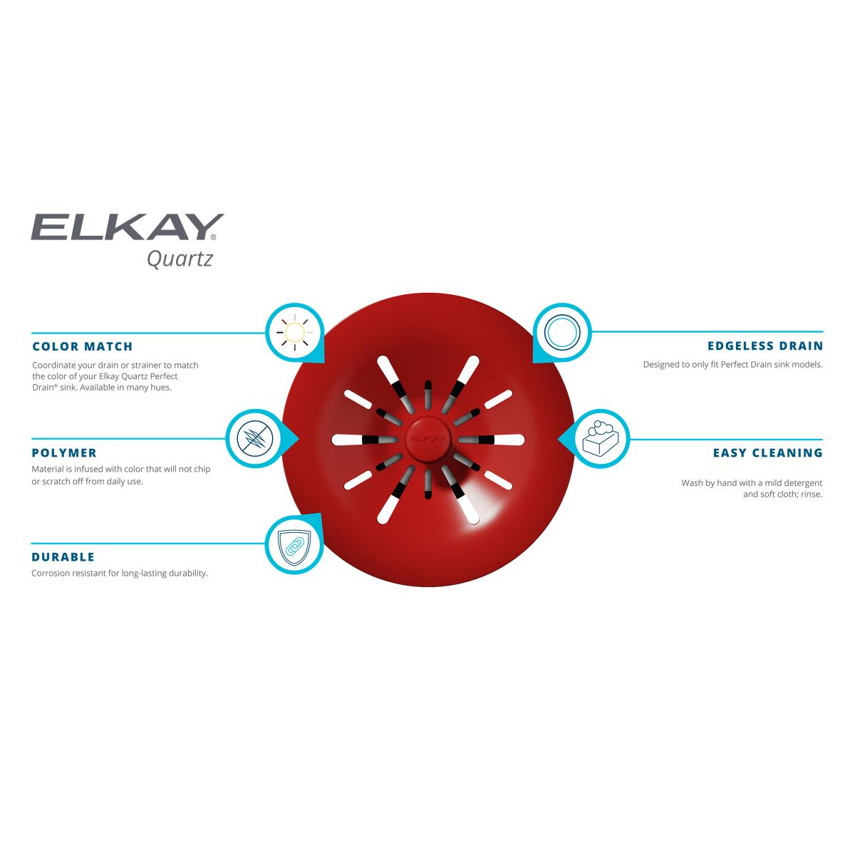 Elkay Quartz Perfect Drain 3-1/2" Removable Polymer Basket Strainer and Rubber Stopper Parchment, LKPDQSPA