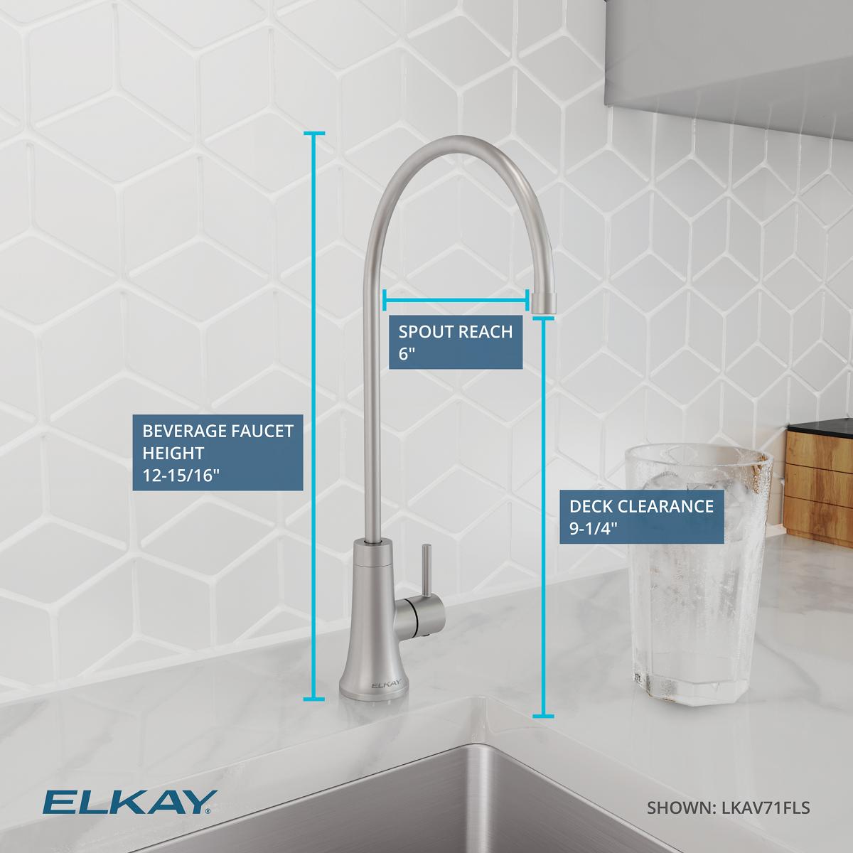 Elkay Avado 1.5 GPM Lever Handle Gooseneck Spout Brass ADA Beverage Faucet, Lustrous Steel, LKAV71FLS