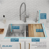 Elkay Crosstown 32" Undermount Stainless Steel Workstation Kitchen Sink Kit with Faucet and Accessories, 50/50 with Aqua Divide Double Bowl, 16 Gauge, EFRUAQ31169TFGW