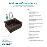 Elkay Quartz Classic 25" Drop In/Topmount Quartz Kitchen Sink Kit with Faucet, Single Bowl Mocha, 5 Pre-scored Faucet Holes, ELG2522MC0FLC