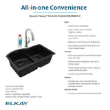 Elkay Quartz Classic 33" Undermount Quartz Kitchen Sink Kit with Faucet, 60/40 Double Bowl, Black, ELGHU3322RBKFLC