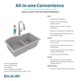 Elkay Quartz Classic 33" Undermount Quartz Kitchen Sink Kit with Faucet, 60/40 Double Bowl, Greystone, ELGHU3322RGSFLC