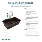 Elkay Quartz Classic 33" Undermount Quartz Kitchen Sink Kit with Faucet, 60/40 Double Bowl, Mocha, ELGHU3322RMCFLC