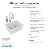 Elkay Quartz Classic 25" Undermount Quartz Kitchen Sink Kit with Faucet, Single Bowl White, ELGU2522WH0FLC