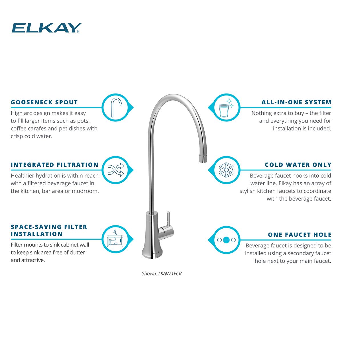 Elkay Avado 1.5 GPM Lever Handle Gooseneck Spout Brass ADA Beverage Faucet, Chrome, LKAV71FCR