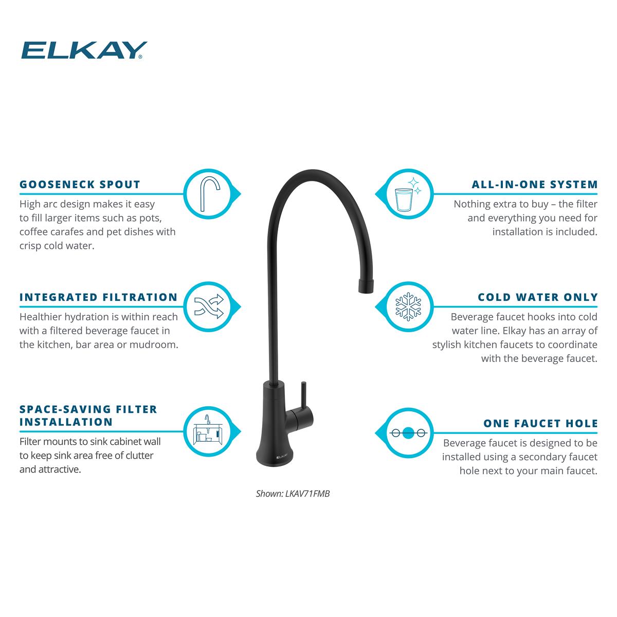 Elkay Avado 1.5 GPM Lever Handle Gooseneck Spout Brass ADA Beverage Faucet, Matte Black, LKAV71FMB