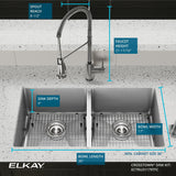 Elkay Crosstown 32" Undermount Stainless Steel Kitchen Sink Kit with Faucet, 50/50 Double Bowl, Polished Satin, 1 Faucet Hole, ECTRU31179TFC