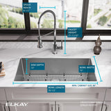 Elkay Crosstown 33" Undermount Stainless Steel Kitchen Sink Kit with Faucet, Polished Satin, 1 Faucet Hole, EFRU311610TFC