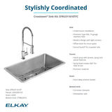 Elkay Crosstown 33" Undermount Stainless Steel Kitchen Sink Kit with Faucet, Polished Satin, 1 Faucet Hole, EFRU311610TFC