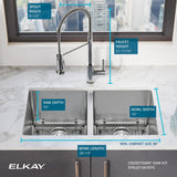 Elkay Crosstown 31" Undermount Stainless Steel Kitchen Sink Kit with Faucet, 50/50 Double Bowl, Polished Satin, 1 Faucet Hole, EFRU311810TFC