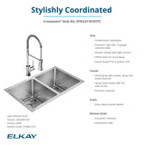 Elkay Crosstown 31" Undermount Stainless Steel Kitchen Sink Kit with Faucet, 50/50 Double Bowl, Polished Satin, 1 Faucet Hole, EFRU311810TFC