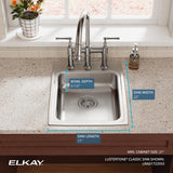 Elkay Lustertone Classic 17" Drop In/Topmount Stainless Steel ADA Kitchen Sink, Lustrous Satin, 3 Faucet Holes, LRAD1722553