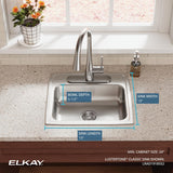 Elkay Lustertone Classic 19" Drop In/Topmount Stainless Steel ADA Kitchen Sink, Lustrous Satin, 2 Faucet Holes, LRAD1918552