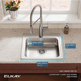 Elkay Lustertone Classic 20" Drop In/Topmount Stainless Steel ADA Kitchen Sink, Lustrous Satin, No Faucet Hole, LRAD1919500
