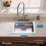Elkay Lustertone Classic 20" Drop In/Topmount Stainless Steel ADA Kitchen Sink, Lustrous Satin, MR2 Faucet Holes, LRAD191950MR2