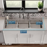 Elkay Lustertone Classic 54" Drop In/Topmount Stainless Steel Kitchen Sink, 33/33/33 Triple Bowl, Lustrous Satin, 18 Gauge, LTR5422100