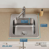 Elkay Celebrity 20" Drop In/Topmount Stainless Steel Laundry/Utility Sink, Brushed Satin, No Faucet Hole, ESE2020100