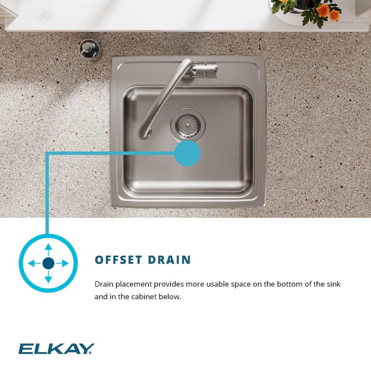 Elkay Lustertone Classic 19" Drop In/Topmount Stainless Steel ADA Kitchen Sink, Single Bowl, Lustrous Satin, 1 Faucet Hole, LRAD1918551