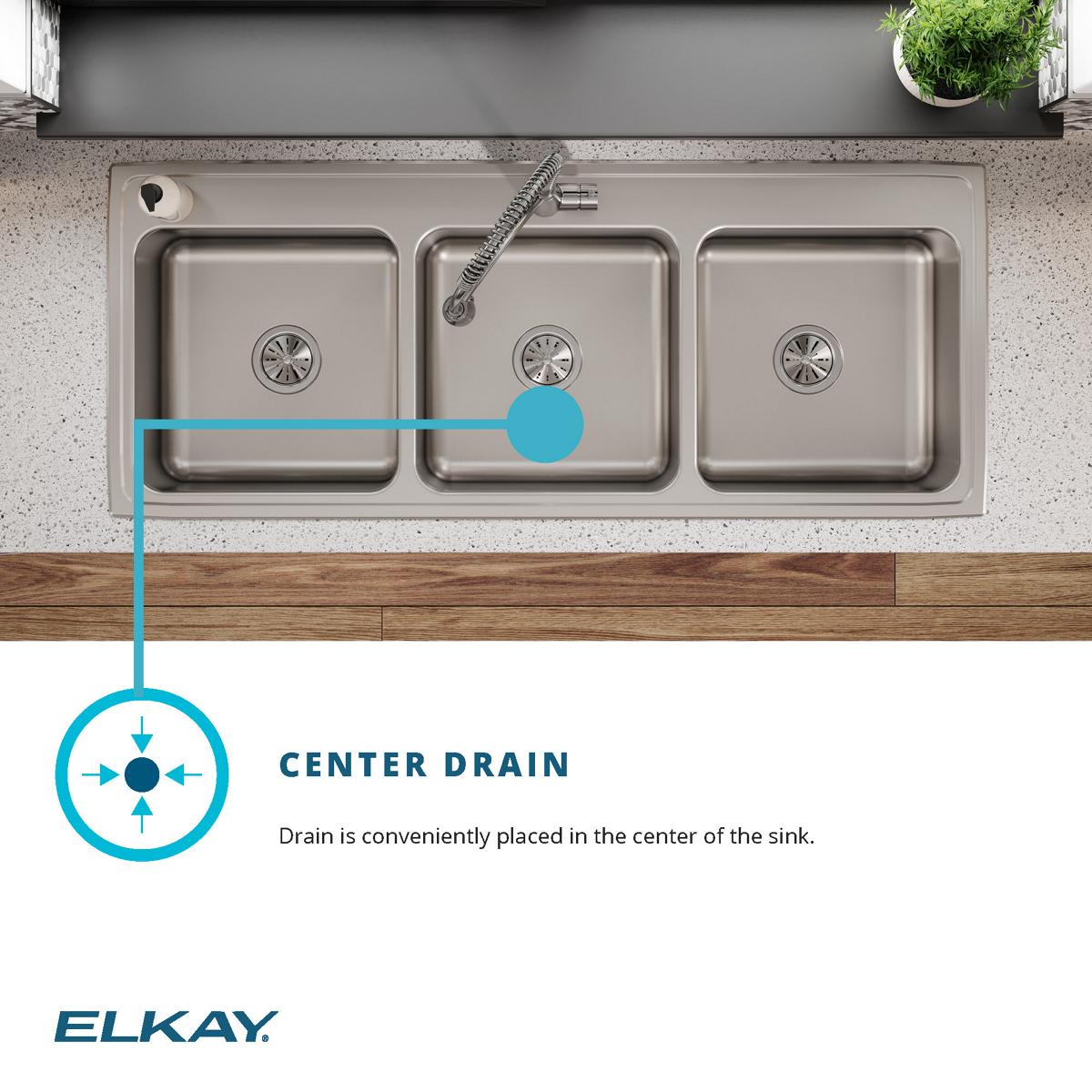 Elkay Lustertone Classic 54" Drop In/Topmount Stainless Steel Kitchen Sink, 33/33/33 Triple Bowl, Lustrous Satin, 18 Gauge, LTR5422100