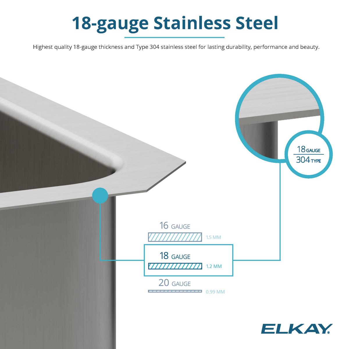 Elkay Lustertone Classic 19" Drop In/Topmount Stainless Steel ADA Kitchen Sink, Single Bowl, Lustrous Satin, 1 Faucet Hole, LRAD1918551