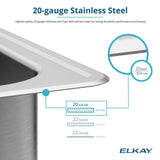 Elkay Celebrity 20" Drop In/Topmount Stainless Steel Laundry/Utility Sink, Brushed Satin, No Faucet Hole, ESE2020100