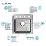 Elkay Lustertone Classic 20" Drop In/Topmount Stainless Steel ADA Kitchen Sink, Lustrous Satin, OS4 Faucet Holes, LRAD191950OS4