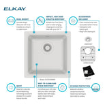 Elkay Quartz Classic 16" Rectangular Quartz Bar/Prep Sink Kit, White, ELG1616WH0C