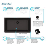 Elkay Quartz Classic 33" Undermount Quartz Kitchen Sink Kit, Black, ELGRU13322BK0C