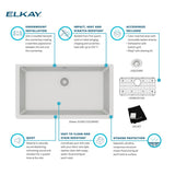 Elkay Quartz Classic 33" Undermount Quartz Kitchen Sink Kit, White, ELGRU13322WH0C