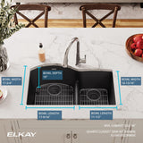 Elkay Quartz Classic 33" Undermount Quartz Kitchen Sink Kit, 60/40 Double Bowl, Black, ELGHU3322RBK0C