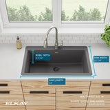 Elkay Quartz Classic 33" Drop In/Topmount Quartz Kitchen Sink, Dusk Gray, 5 Pre-scored Faucet Holes, ELGR13322GY0