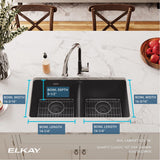 Elkay Quartz Classic 33" Undermount Quartz Kitchen Sink Kit, 50/50 Double Bowl, Black, ELGU3322BK0C