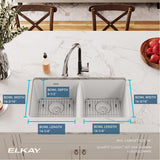Elkay Quartz Classic 33" Undermount Quartz Kitchen Sink Kit, 50/50 Double Bowl, White, ELGU3322WH0C