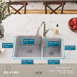 Elkay Quartz Classic 33" Undermount Quartz Kitchen Sink, 60/40 Double Bowl, Greystone, ELGULBO3322GS0