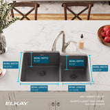 Elkay Quartz Classic 33" Undermount Quartz Kitchen Sink, 60/40 Double Bowl, Dusk Gray, ELGULBO3322GY0