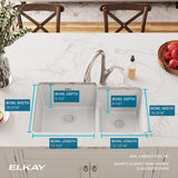 Elkay Quartz Classic 33" Undermount Quartz Kitchen Sink, 60/40 Double Bowl, White, ELGULBO3322WH0