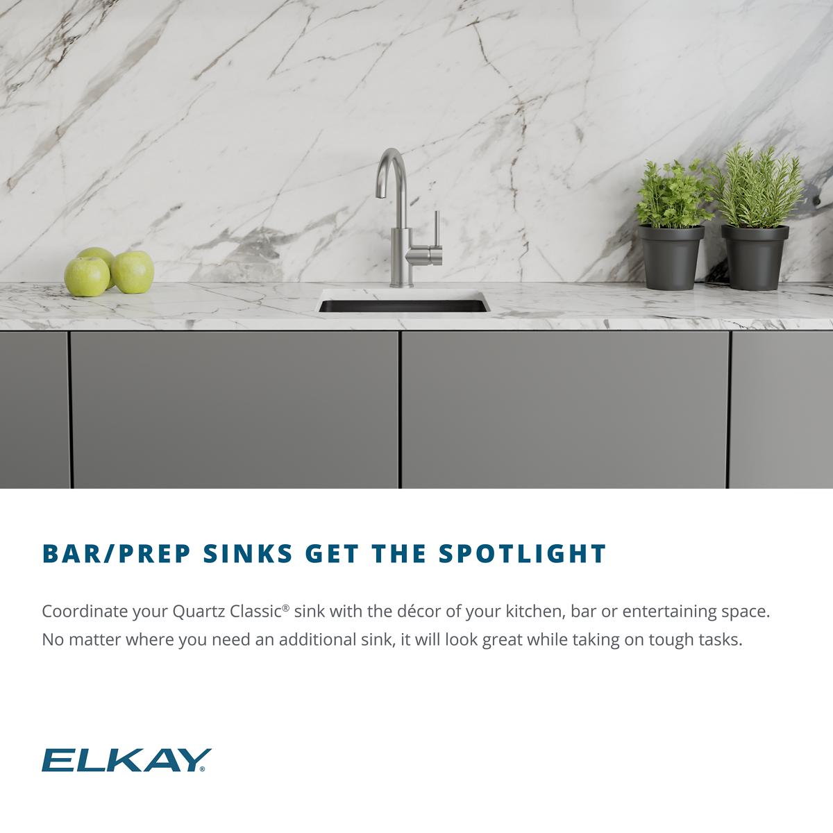 Elkay Quartz Classic 18" Dual Mount Quartz Kitchen Sink, Single Bowl, Black, ELG16FBBK0
