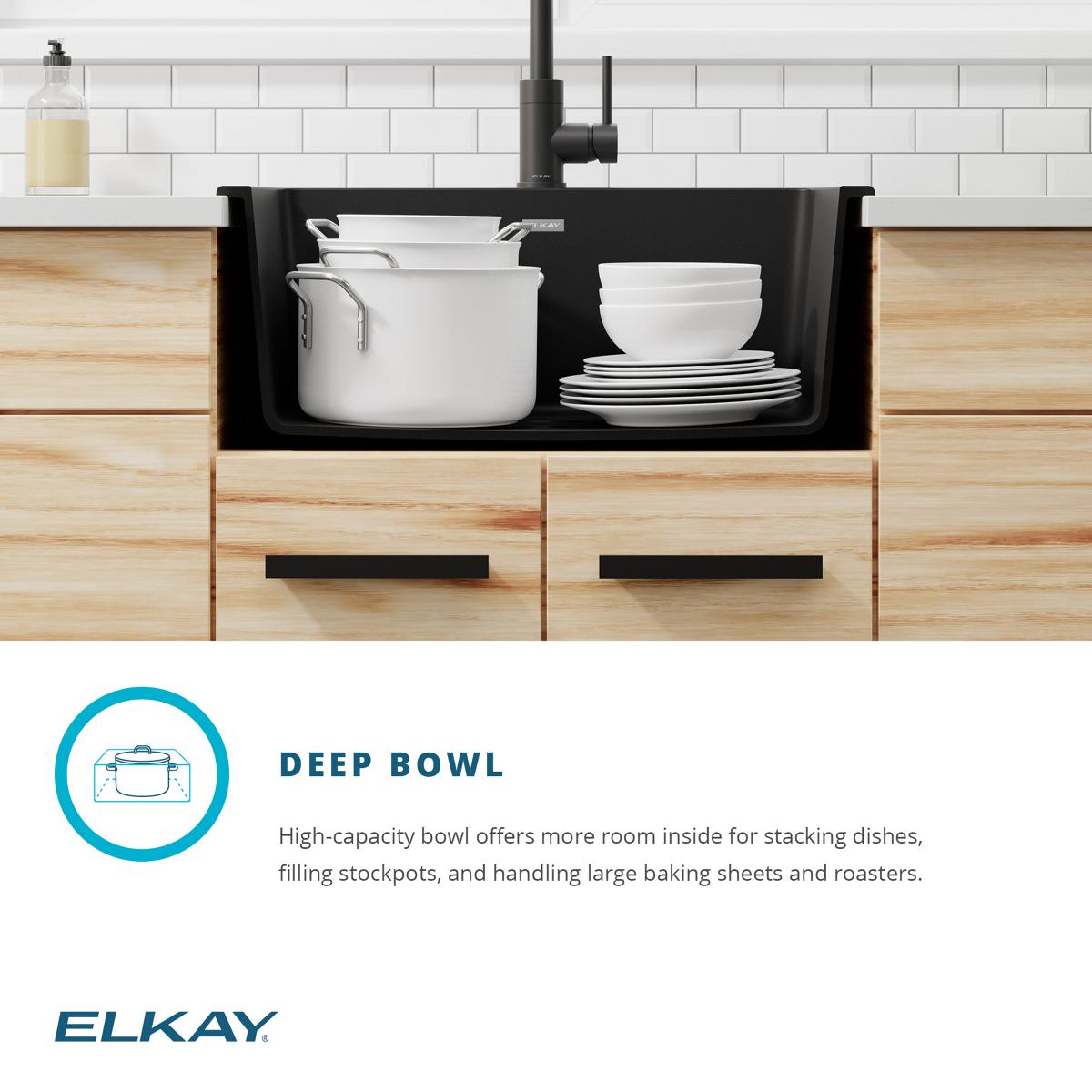 Elkay Quartz Classic 25" Drop In/Topmount Quartz Kitchen Sink Kit with Faucet, Single Bowl Greystone, 5 Pre-scored Faucet Holes, ELG2522GS0FLC