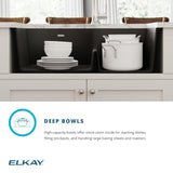 Elkay Quartz Classic 33" Undermount Quartz Kitchen Sink Kit with Faucet, 60/40 Double Bowl, Greystone, ELGHU3322RGSFLC
