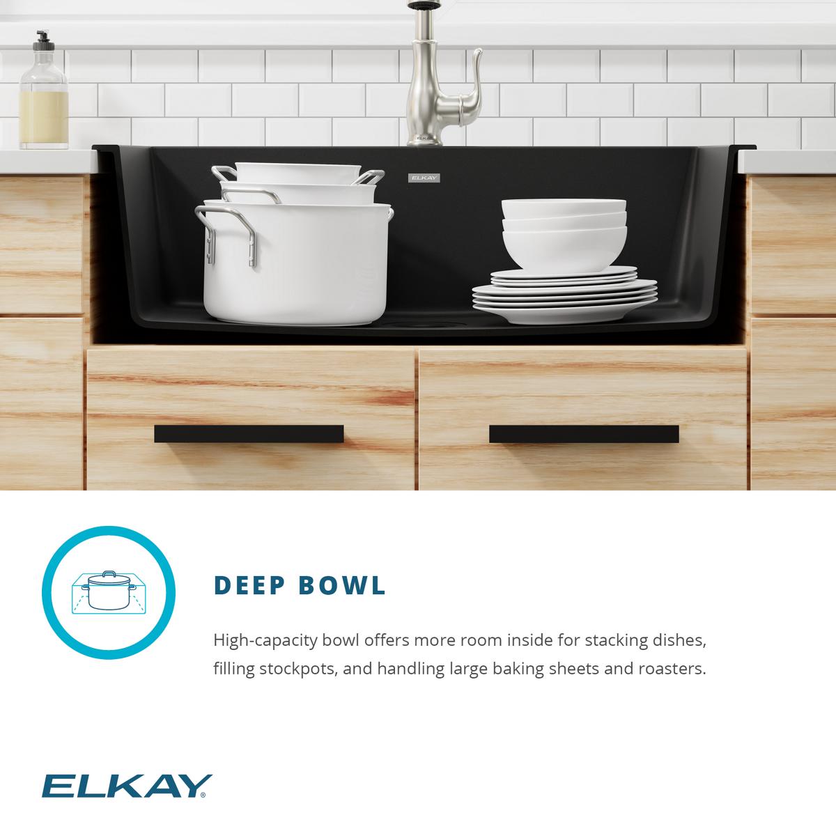 Elkay Quartz Classic 33" Drop In/Topmount Quartz Kitchen Sink, Dusk Gray, 5 Pre-scored Faucet Holes, ELGR13322GY0