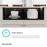 Elkay Quartz Classic 33" Undermount Quartz Kitchen Sink Kit with Faucet, 50/50 Double Bowl, Mocha, ELGU3322MC0FLC