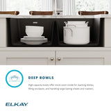 Elkay Quartz Classic 33" Undermount Quartz Kitchen Sink Kit, 50/50 Double Bowl, White, ELGU3322WH0C