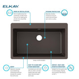 Elkay Quartz Classic 33" Drop In/Topmount Quartz Kitchen Sink, Mocha, 5 Pre-scored Faucet Holes, ELGR13322MC0