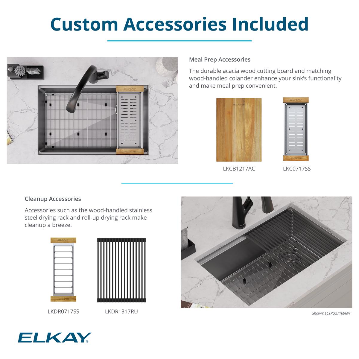 Elkay Crosstown 29" Undermount Stainless Steel Workstation Kitchen Sink with Accessories, Polished Satin, 18 Gauge, ECTRU27169RW
