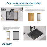 Elkay Crosstown 23" Undermount Stainless Steel Workstation Kitchen Sink with Accessories, Polished Satin, 16 Gauge, EFRU21169W