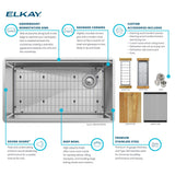 Elkay Crosstown 32" Undermount Stainless Steel Workstation Kitchen Sink Kit with Accessories, Polished Satin, 16 Gauge, EFRU30169RTWC