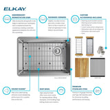 Elkay Crosstown 26" Undermount Stainless Steel Workstation Kitchen Sink Kit with Faucet and Accessories, 16 Gauge, EFRU24169RTFGW