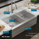 Elkay Crosstown 36" Stainless Steel Farmhouse Sink Kit, 60/40 Double Bowl, Polished Satin, 16 Gauge, EFRUFF23417DBG