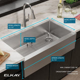 Elkay Crosstown 36" Stainless Steel Farmhouse Sink, Polished Satin, 16 Gauge, EFRUFF3417R